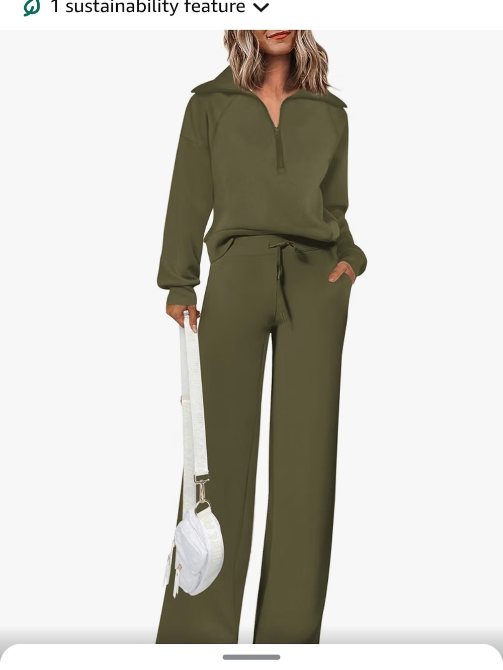Olive Wide-Leg Drawstring Pantset - Women